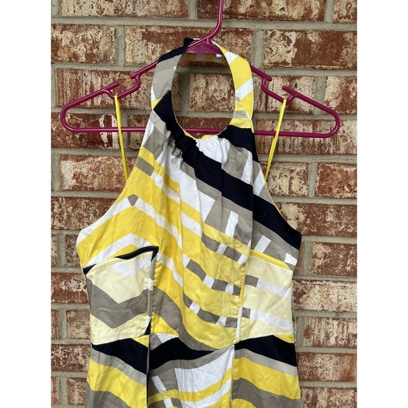 Jessica Simpson Women's Yellow Striped Halter Backless Pleated A-Line Dress 10 - Picture 5 of 11